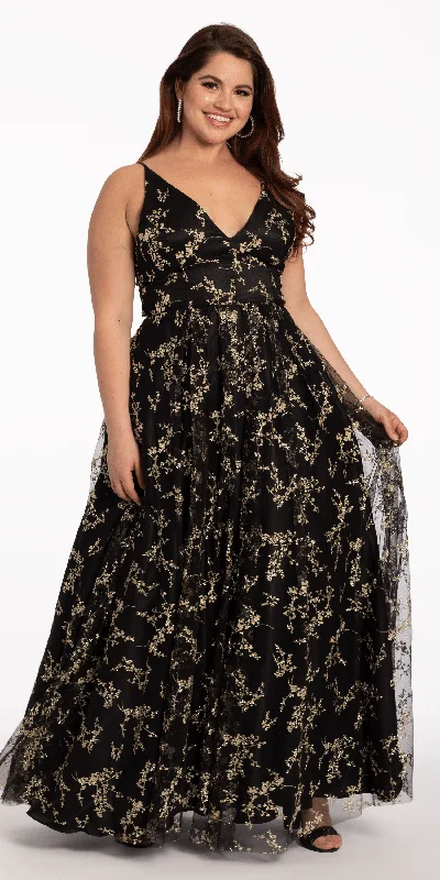 Online Specials Glitter Plunging Lace Up Back Ballgown