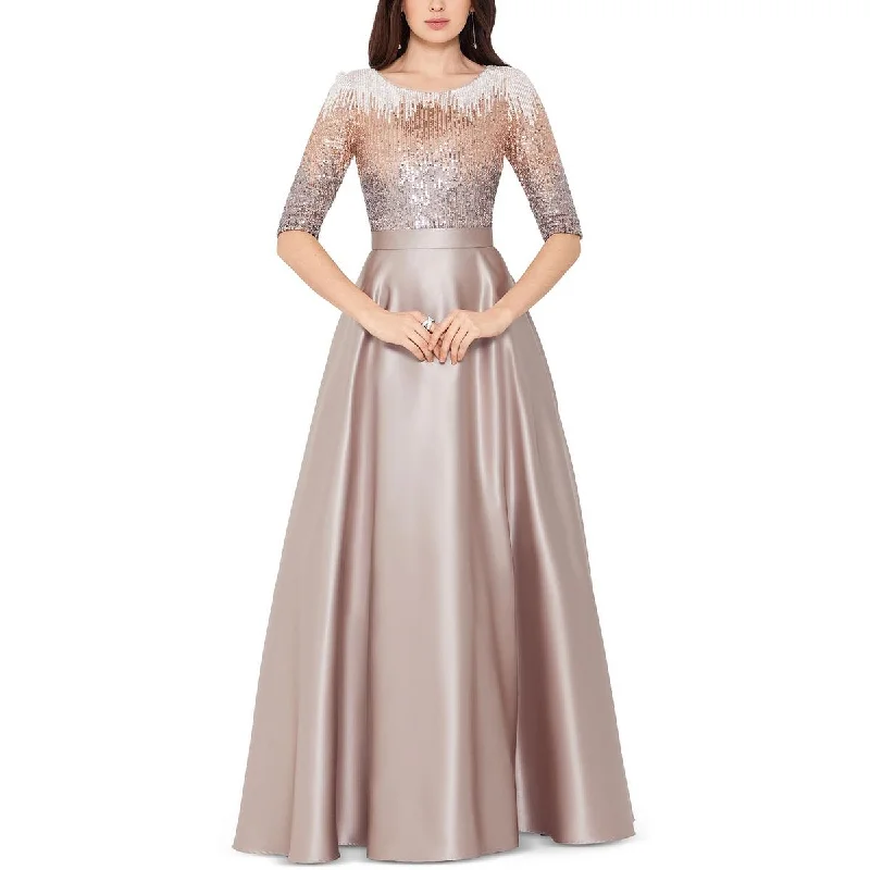 Price Slash Betsy & Adam Womens Satin Sequined Evening Dress
