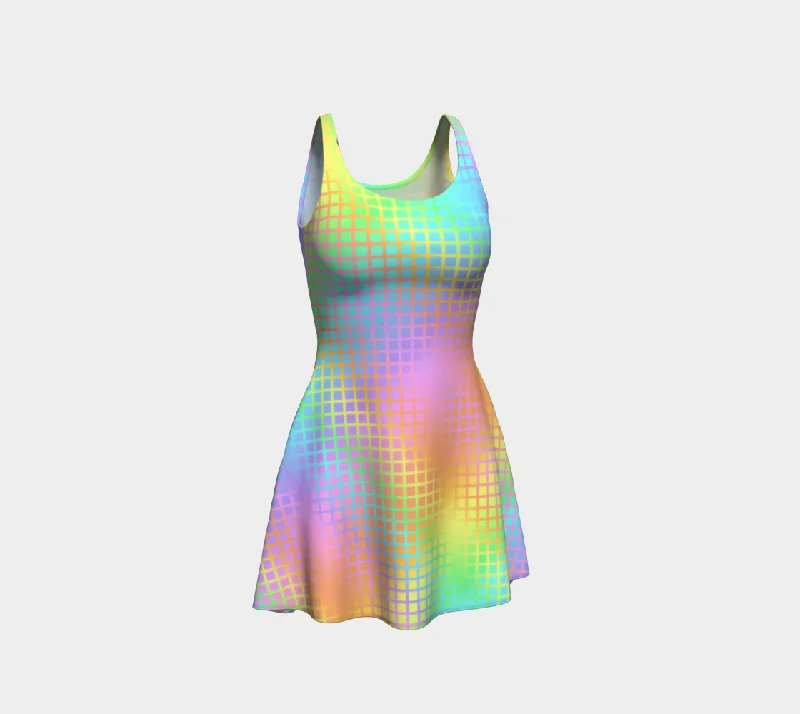 Steals and Deals Rainbow Grid Flare Dress
