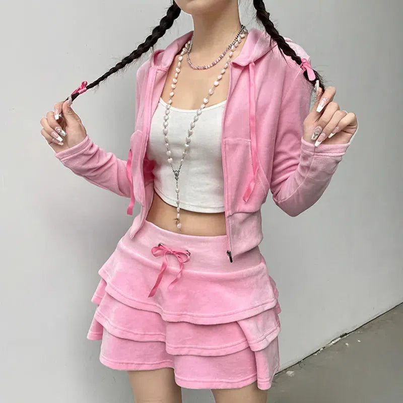 Fantastic Offers Pink Aesthetic Skirt & Hoodie Two Piece Set