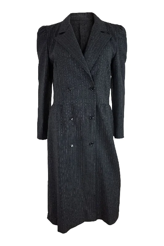 Best Bargains LANGE Grey Unlined Pinstripe Double Breasted Wool Jacket (40)