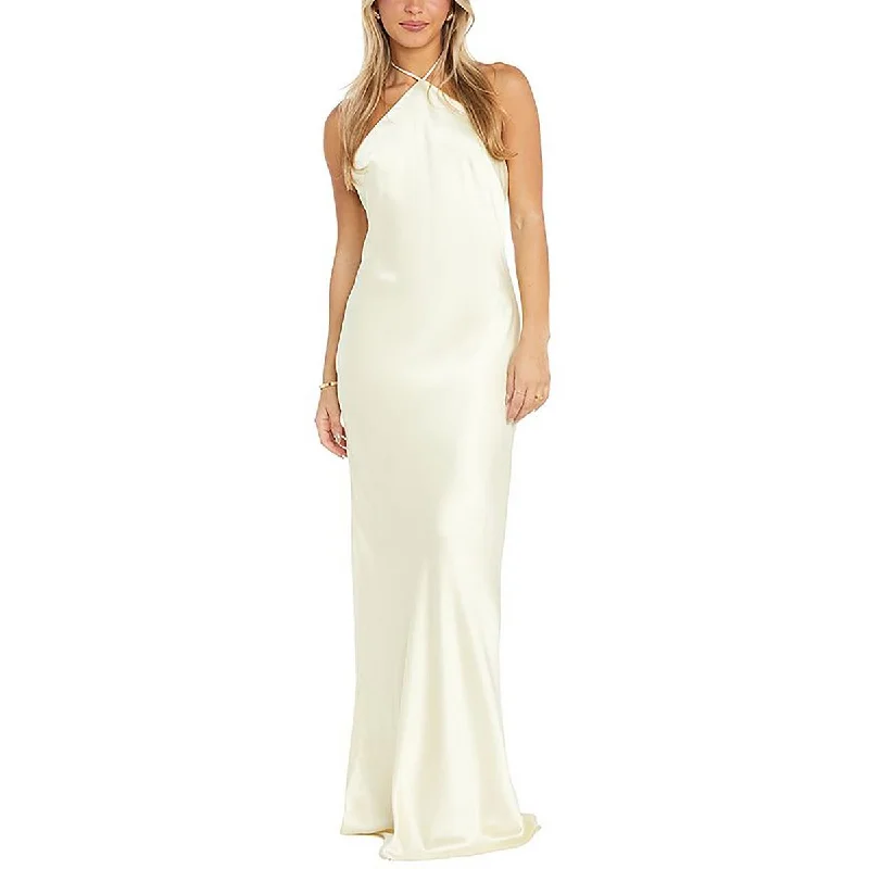 Steals and Deals Morgan & Co. Womens Halter Neck Silk Evening Dress