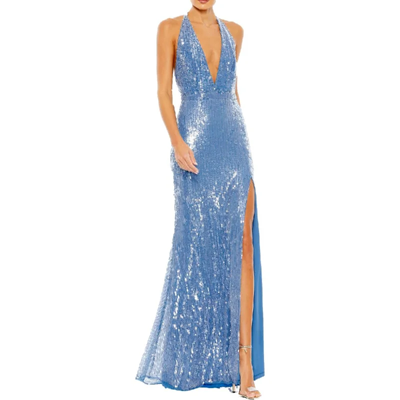 Discount Deals Mac Duggal Womens Sequined Halter Evening Dress