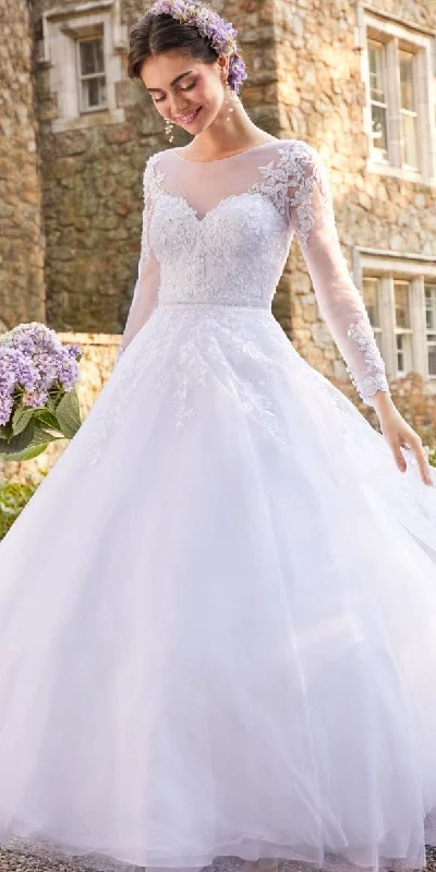 Deal of the Day Long Sleeve Illusion Embroidered Tulle Ballgown