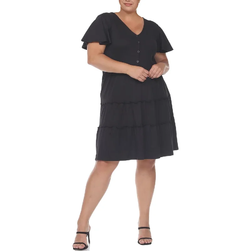 The Best Prices White Mark Womens Plus Tiered V-Neck Midi Dress