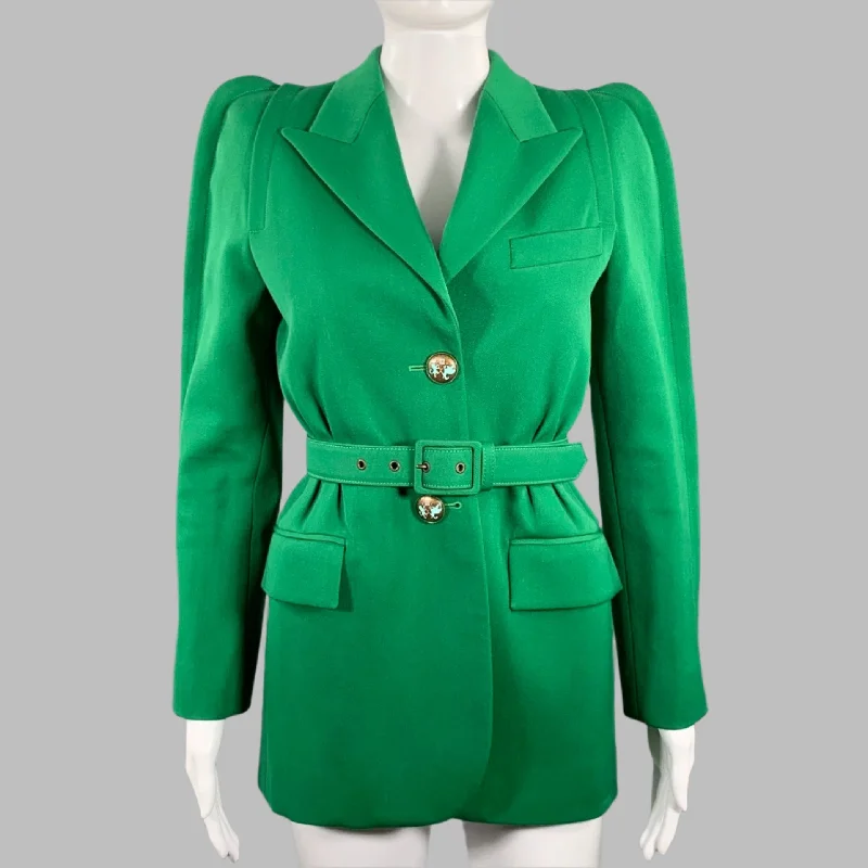 Seasonal Clearance GIVENCHY Size 4 Green Polyester Wool Single Breasted Belted Jacket