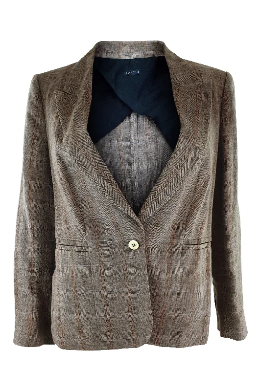 Year-End Sale JOSEPH Window Pane Check Brown Linen Blazer (IT 42)
