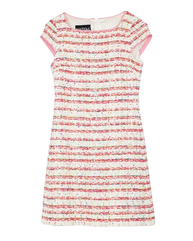 Huge Savings Boutique Moschinio Striped Tweed Dress In Pink Cotton
