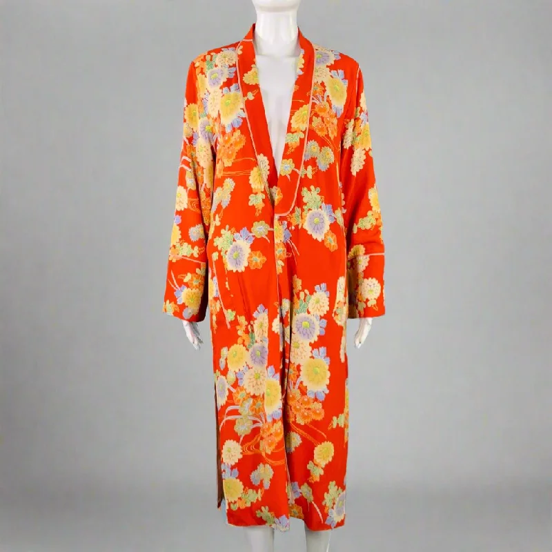 Big Discounts TRF Size S/M Red Multi Color Viscose Floral Single Button Kimono Coat