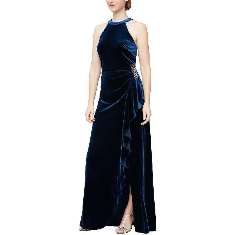 Online Specials Alex & Eve Womens Velvet Embellished Evening Dress