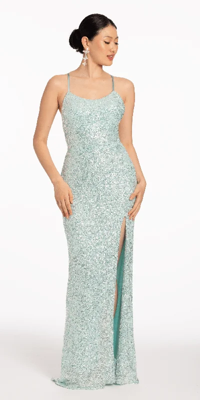 Year-End Sale Side Slit Sequin Tie Back Dress