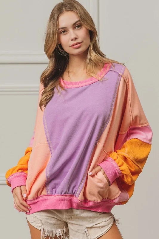 Epic Deals BiBi Color Block Exposed Seam Sweatshirt with Pockets