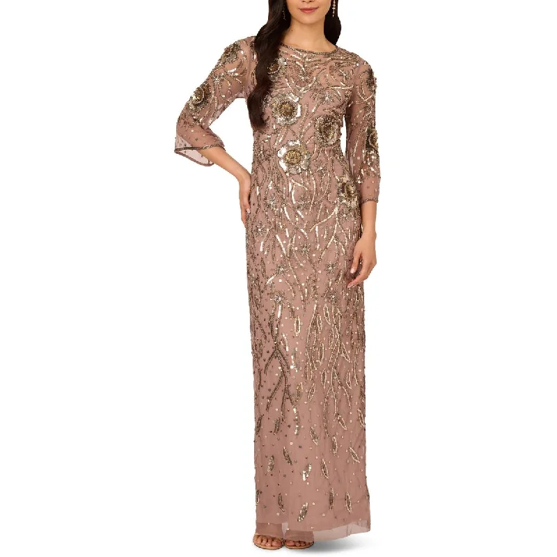 Special Savings Adrianna Papell Womens Long Beaded Evening Dress