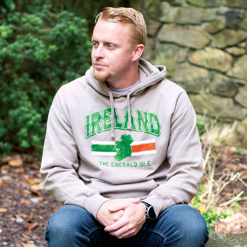 Clearance Items Ireland Hoodie with Ireland Flag Colors- Grey