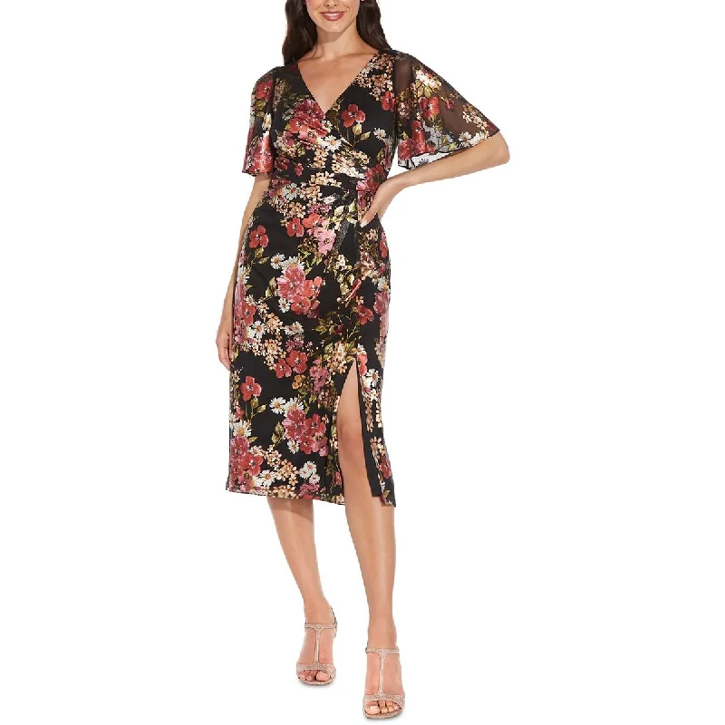 Deal of the Week Adrianna Papell Womens Plus Foiled Midi Sheath Dress