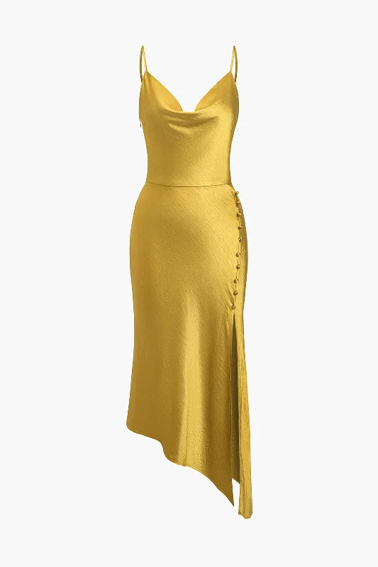 Extra Savings Solid Draped Cowl Neck Maxi Dress