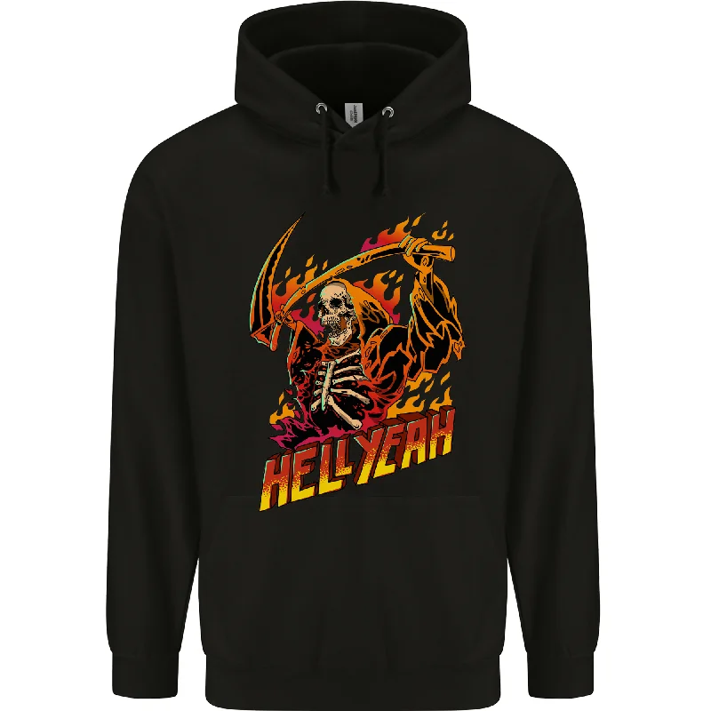 Deal of the Day Hell Yeah Grim Reaper Skull Heavy Metal Mens 80% Cotton Hoodie