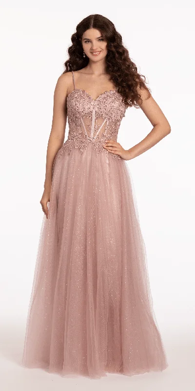 The Best Prices Glitter Tulle Lace Up Back Embroidered A Line Dress