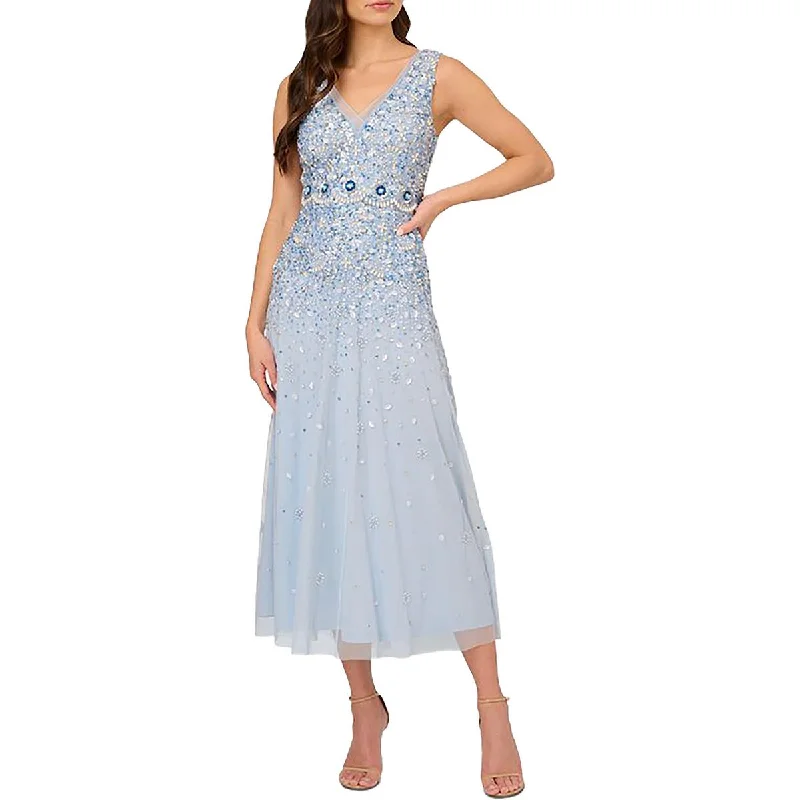 Exclusive Deal Adrianna Papell Womens Mesh Embellished Midi Dress