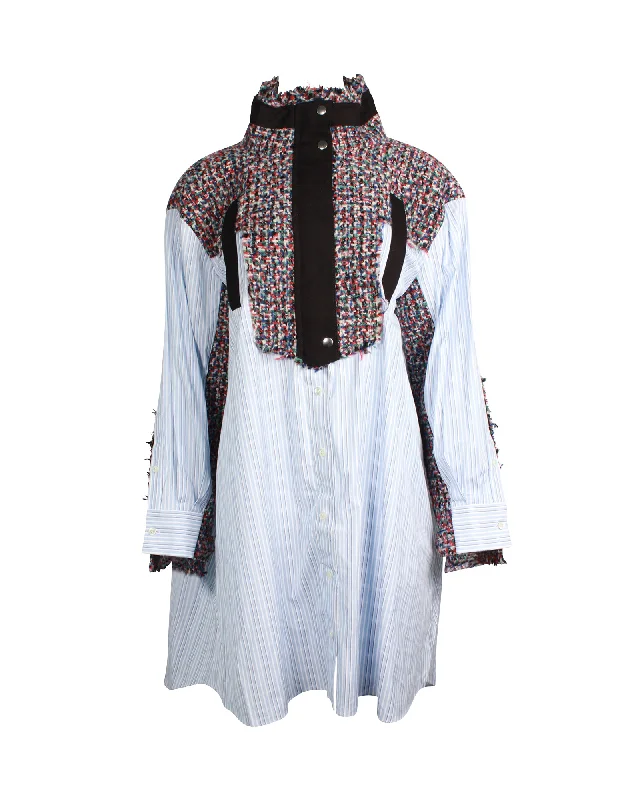 Best Seller Sacai Tweed Trim Shirt Mini Dress in Blue Wool