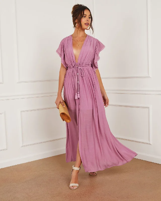 Flash Sale Zora Button Front Cinched Waist Maxi Dress
