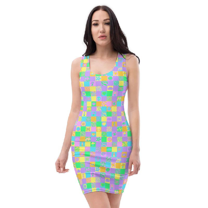 Don't Wait Pastel Psychedelic Squares Bodycon Dress