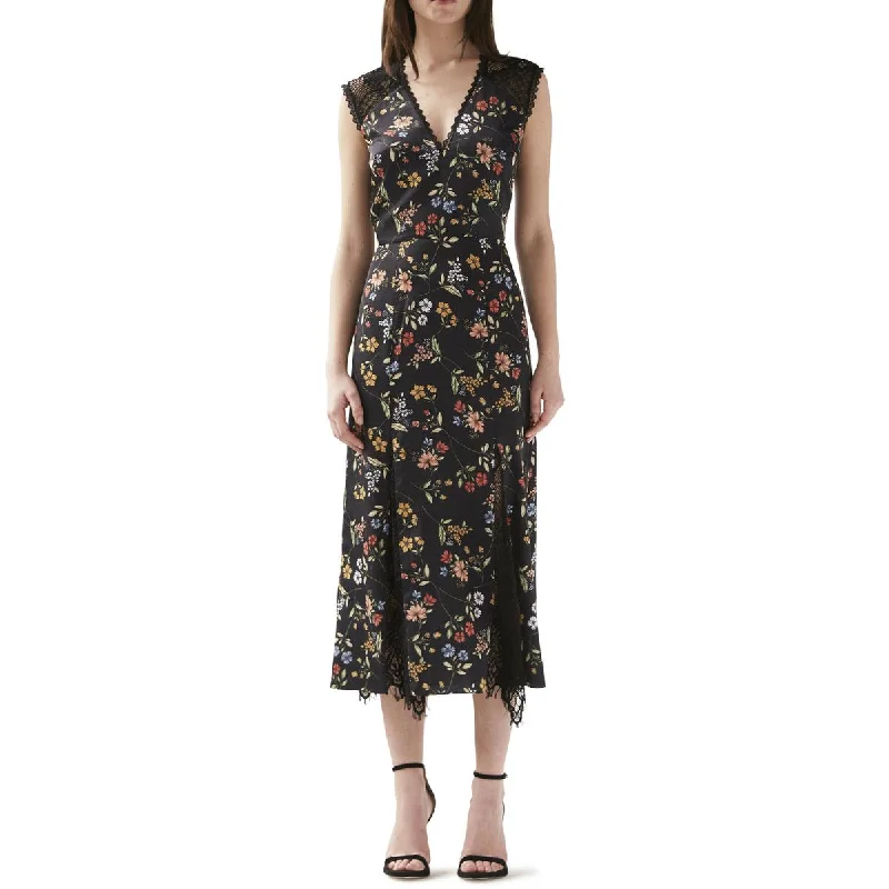 Amazing Deals ML Monique Lhuillier Womens Satin Floral Midi Dress