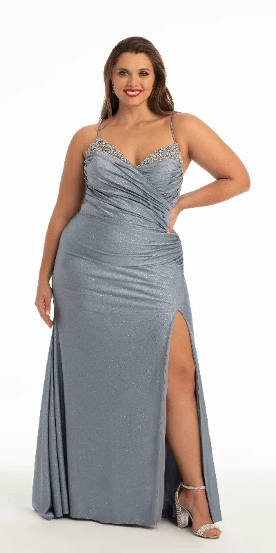 Mega Sale Glitter Sweetheart Lace Up Back Dress with Side Ruching