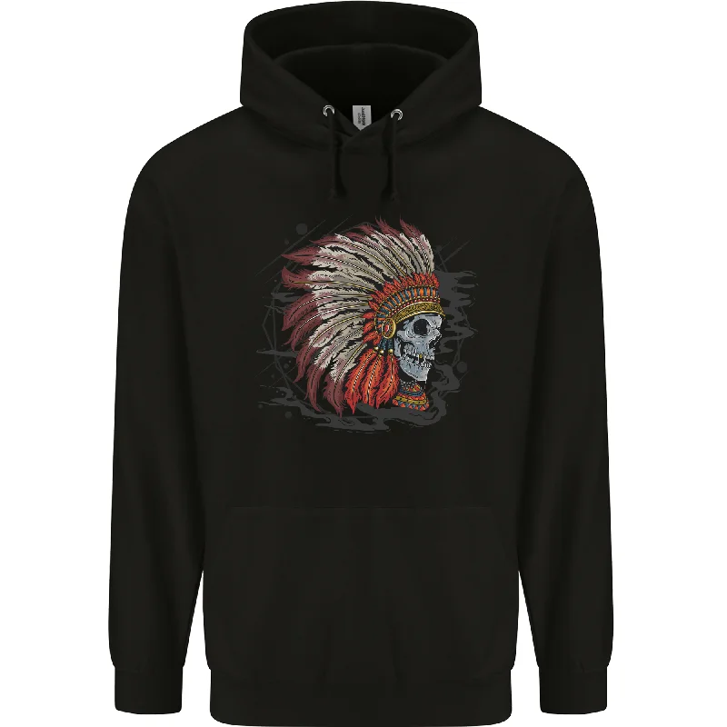 Limited Time Offer Indian Headdress Skull Native American Biker Mens 80% Cotton Hoodie