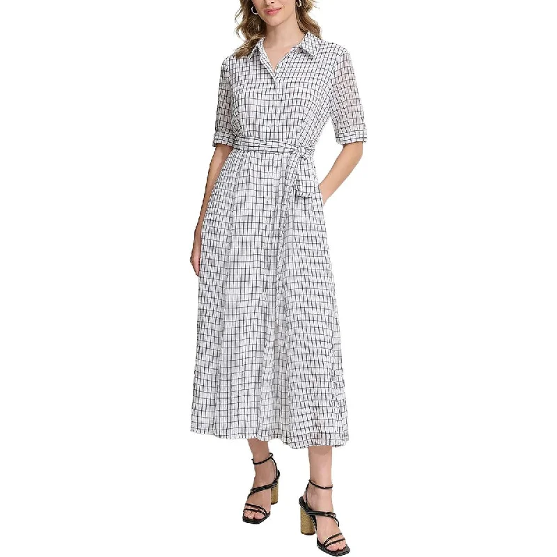 Crazy Deals Calvin Klein Womens Chekered Short Sleeve Midi Dress
