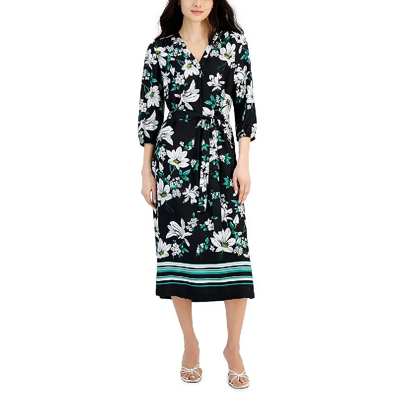 Overstock Jones New York Womens Floral Print Slit Midi Dress
