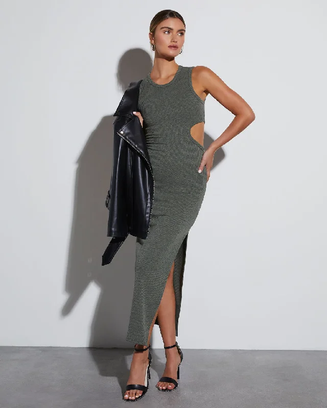 Massive Deals Jordana Ribbed Cutout Maxi Dress