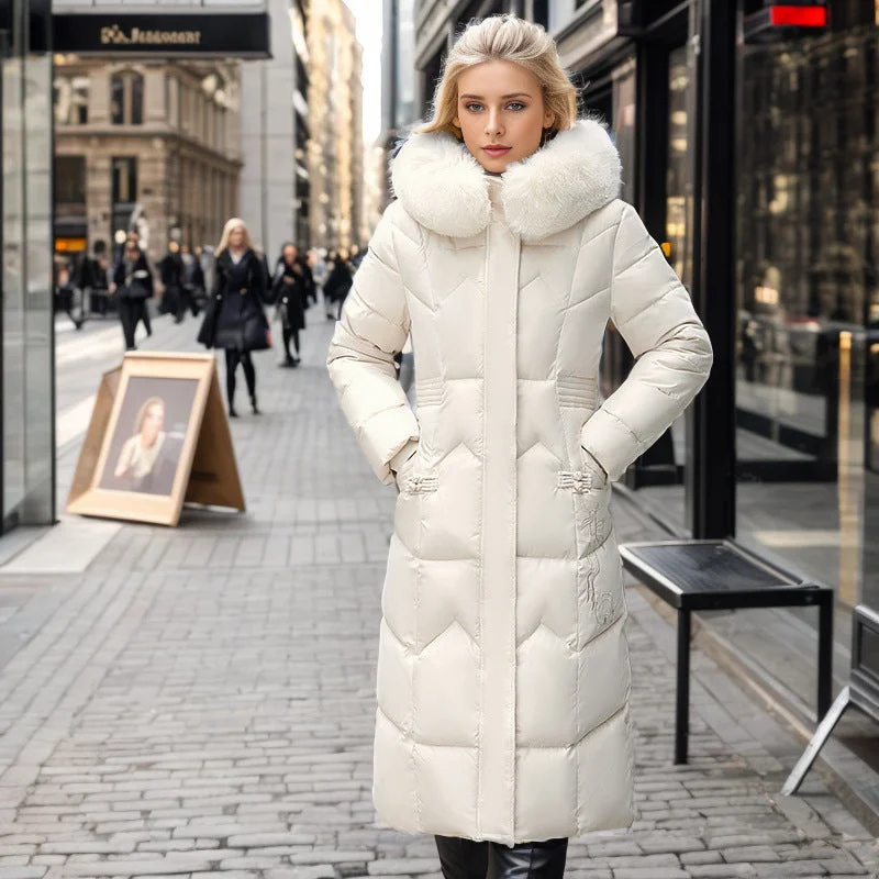 Instant Savings Warm and Elegant Women Long Coat with Thick Fur Collar