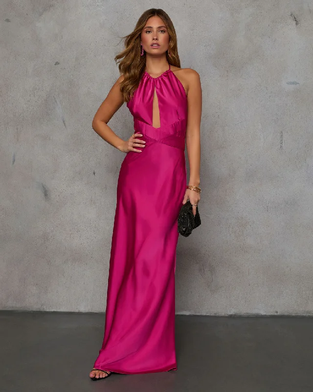 Weekend Flash Sale Adelynn Satin Halter Maxi Dress
