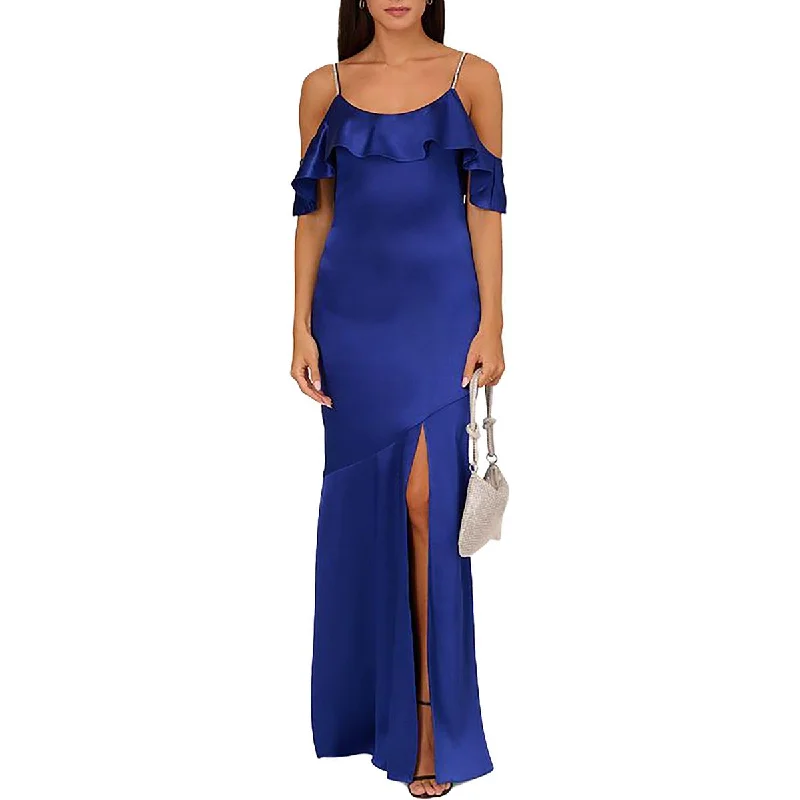 Shop and Save Adrianna Papell Womens Liquid Satin Long Evening Dress