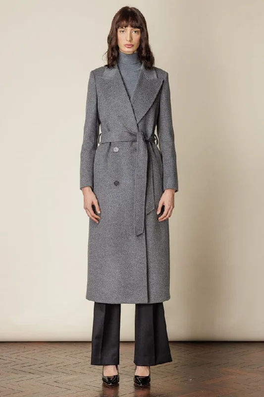 Markdowns Dita Wide Peak Coat (Belted) - Grey Wool Cashmere