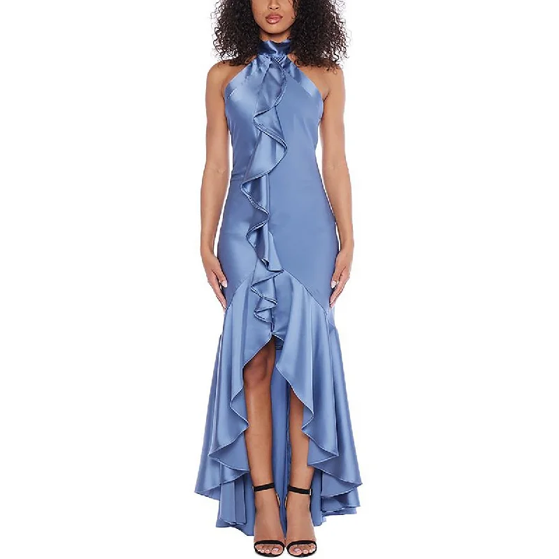 Price Break B. Darlin Womens Juniors Ruffled Halter Neck Evening Dress