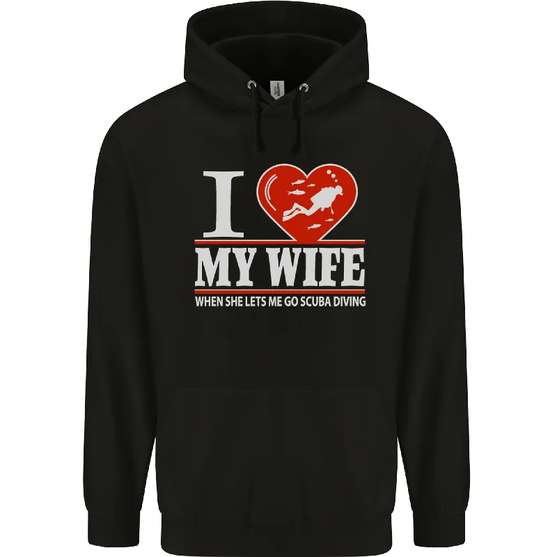 Deal of the Day I Heart My Wife Scuba Diving Diver Dive Mens 80% Cotton Hoodie