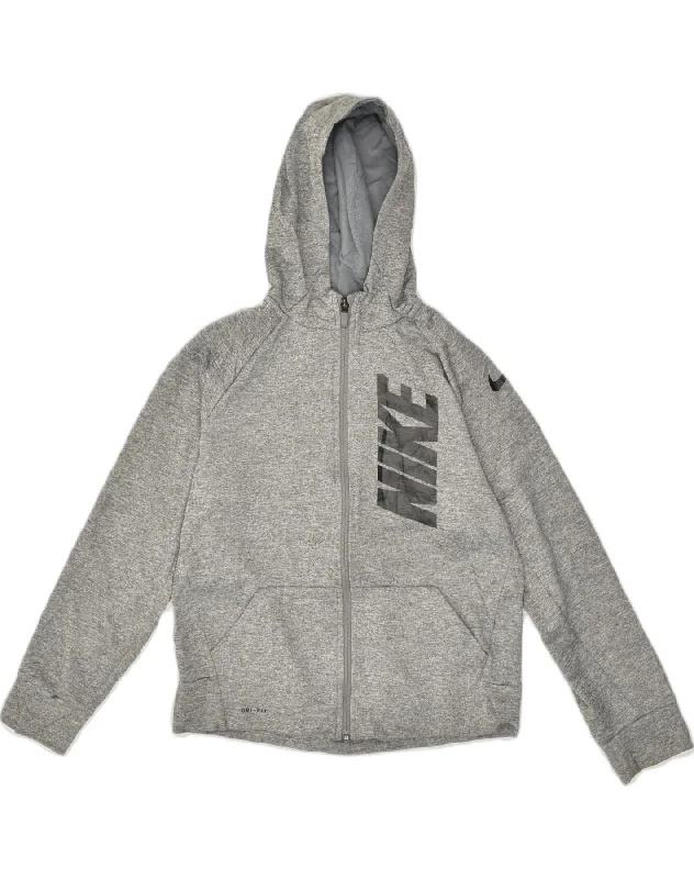 Best Bargains NIKE Womens Dri Fit Zip Hoodie Sweater UK 14 Large Grey Polyester