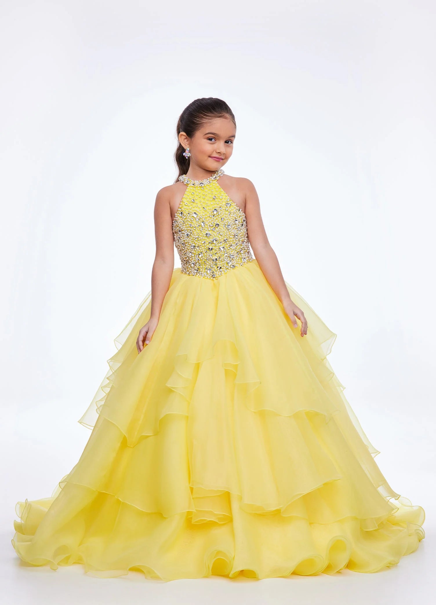 Customer Appreciation Sale Ashley Lauren Kids 8112 Size 8 Yellow Crystal Ruffle Pageant Dress Girls Ballgown Formal