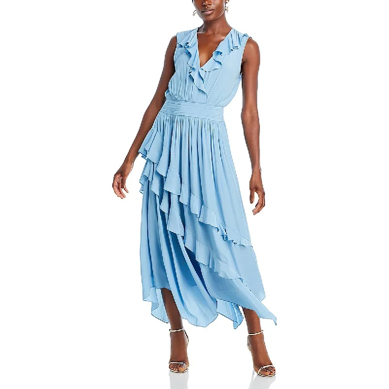 Major Savings Ramy Brook Womens Ruffled Shoulder Pads Midi Dress