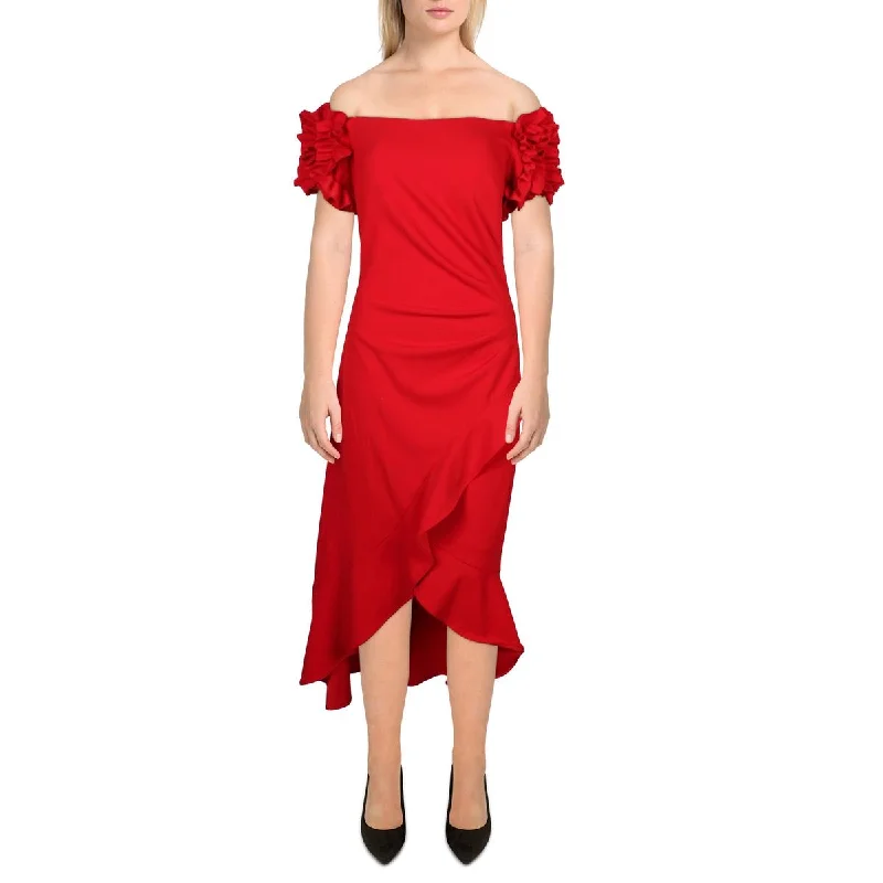 Deep Discounts Xscape Womens Off-The-Shoulder Hi-Low Cocktail And Party Dress