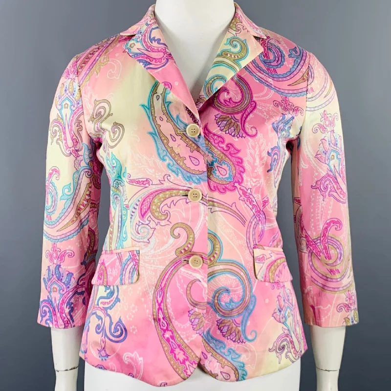 Price Rollback ETRO Size 10 Pink Multi Color Cotton Paisley Jacket Blazer