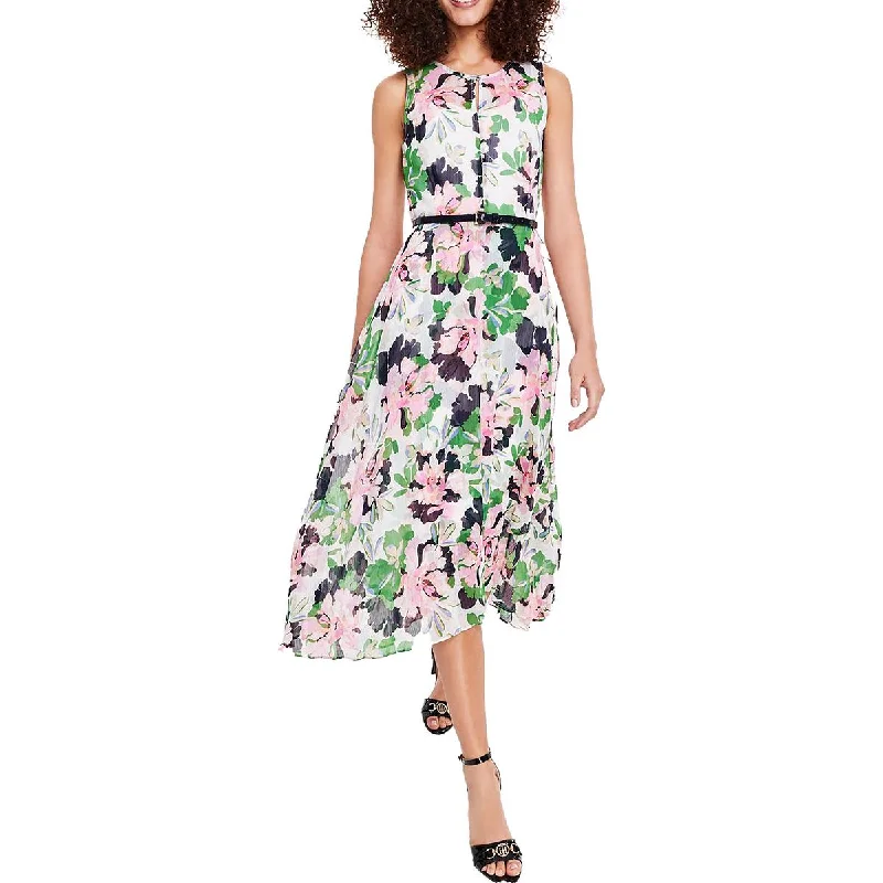 Flash Deals Tommy Hilfiger Womens Floral Fit & Flare Midi Dress