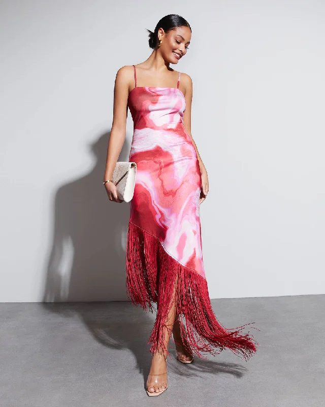 Price Reduction Mckenzie Asymmetrical Fringe Hem Midi Dress