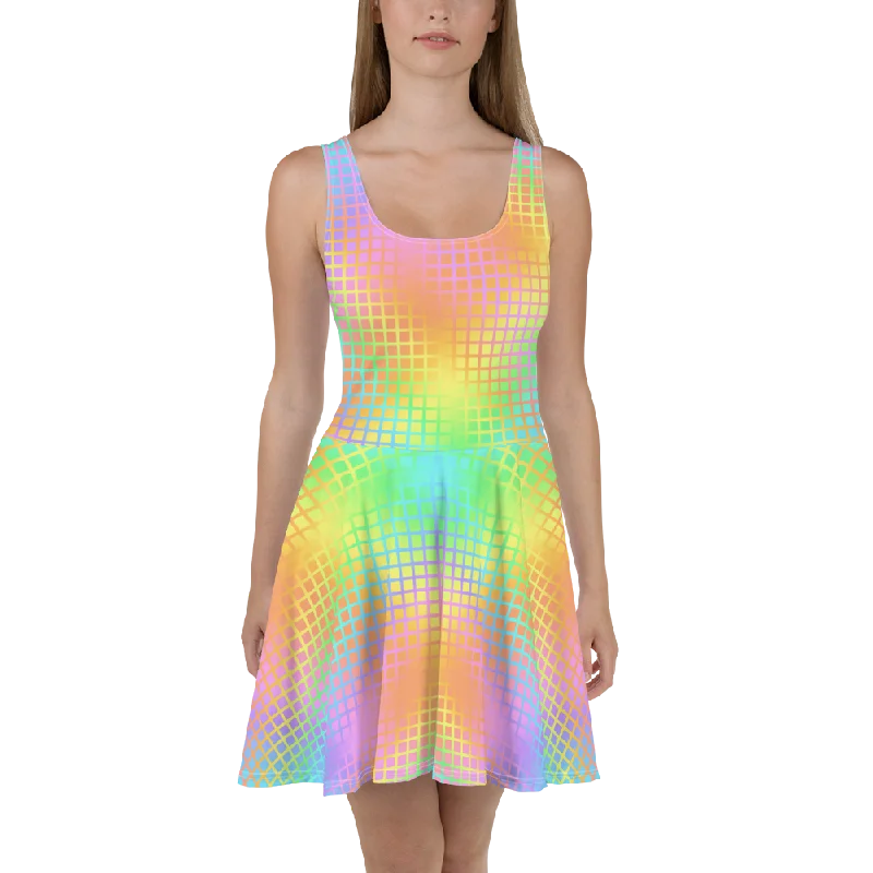 Special Price Rainbow Grid Skater Dress