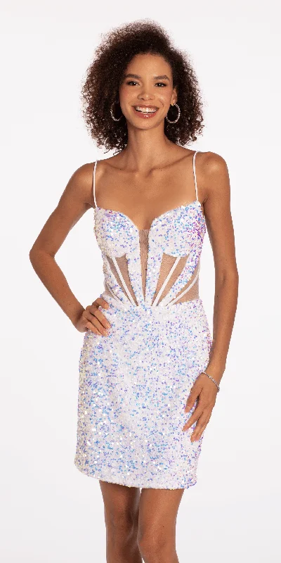 Take Advantage Strappy Back Iridescent Sequin Corset Dress