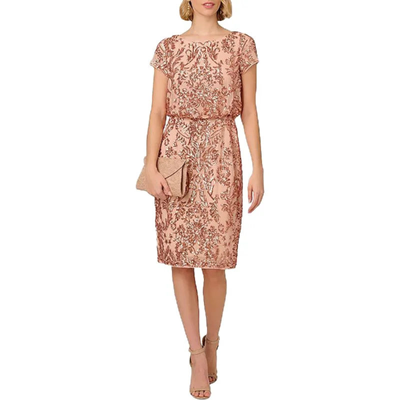 Price Cut Papell Studio by Adrianna Papell Womens Sequined Embellished Sheath Dress