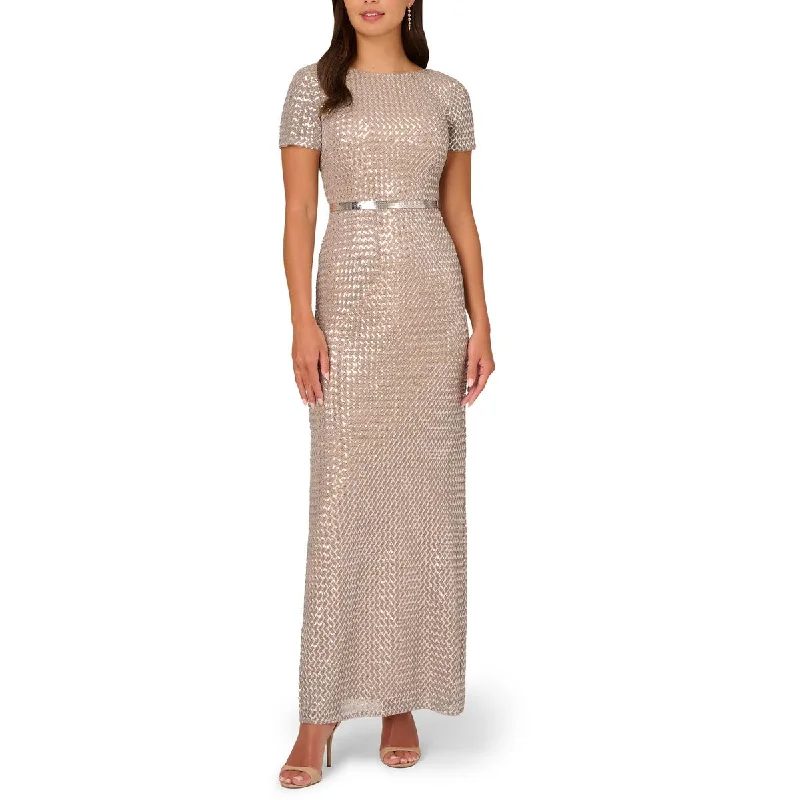 New Deals Adrianna Papell Womens Column Sequined Evening Dress
