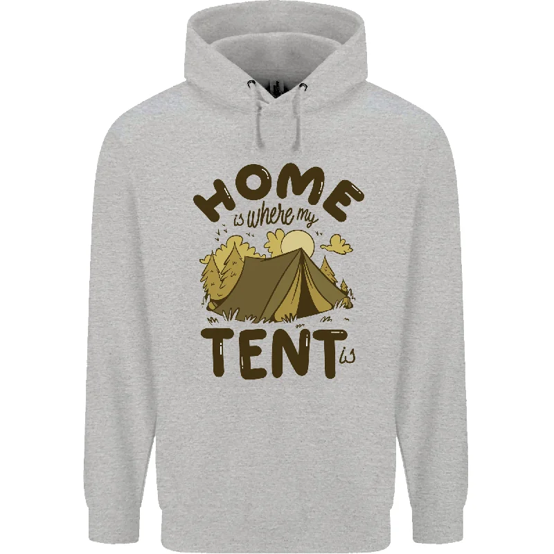 Super Sale Home is Where My Tent is Funny Camping Mens 80% Cotton Hoodie
